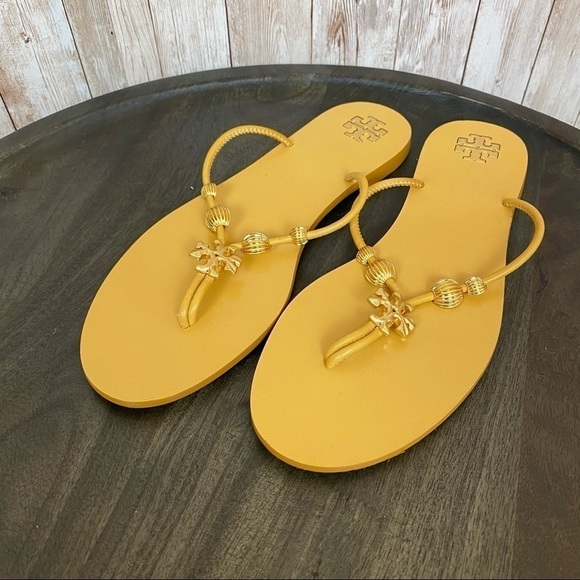 Tory‎ Burch Capri Leather Beaded Flip Flop Sandals Size 7 Women - Picture 3 of 11